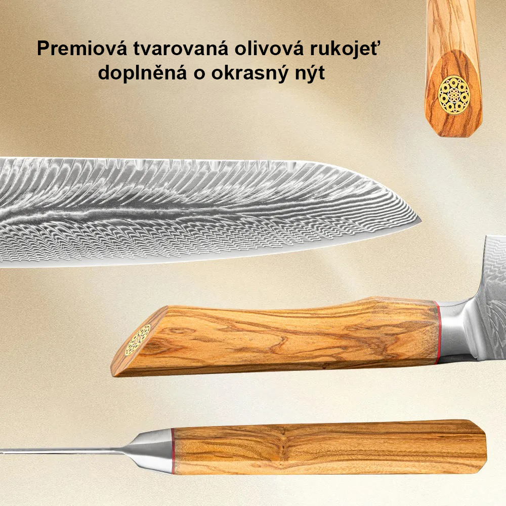 Olive wood damaškový santoku nůž  03